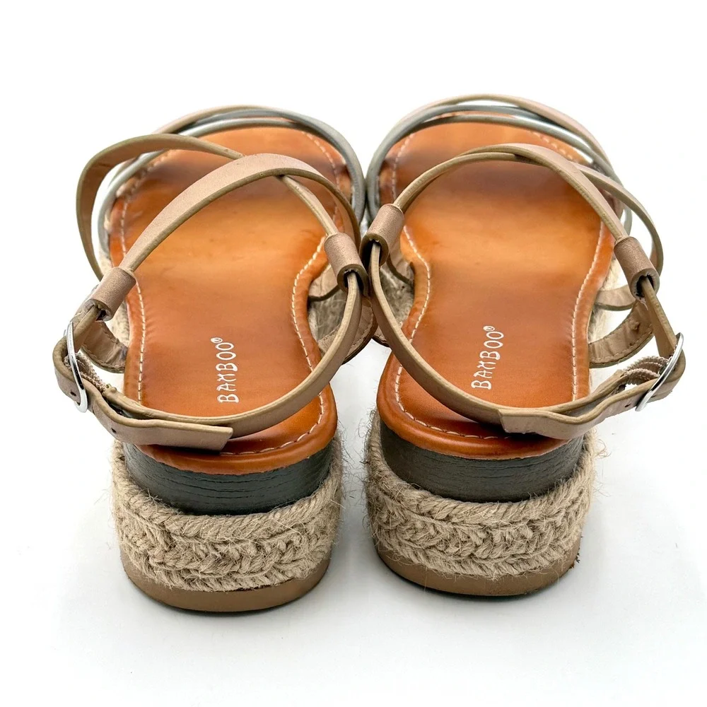 Bamboo Womens Metallic Multi Strap‎ Espadrille Platform Wedge Sandals Size 8 38